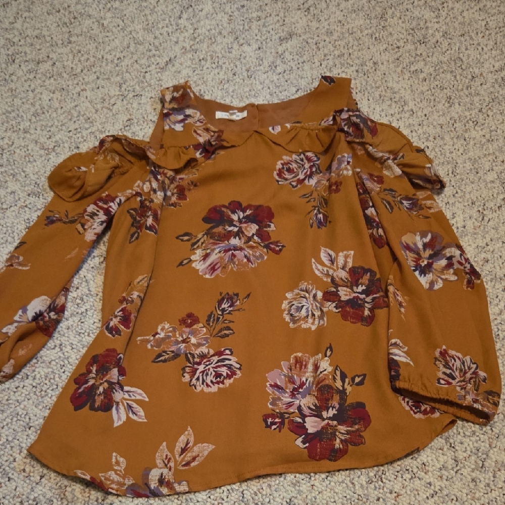 Maurices Mustard Floral Blouse Size S